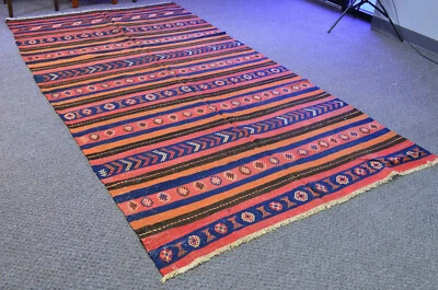 Alfombra tradicional anudada a mano de lana plana hecha a mano Kilim oriental vintage 5x9 Foto 1 de 4