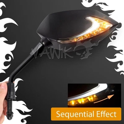 VAWiK LUCIFER Neat Stem Black Mirror + Two LED Serial Running Lights fits Harley - Изображение 1 из 4