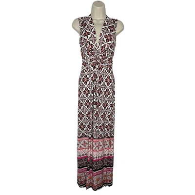 Maxi Vestido Casa Blanca Mercado Negro Blanco Cachemira Boho Floral Cuello en V Cinturón XS Foto 1 de 4