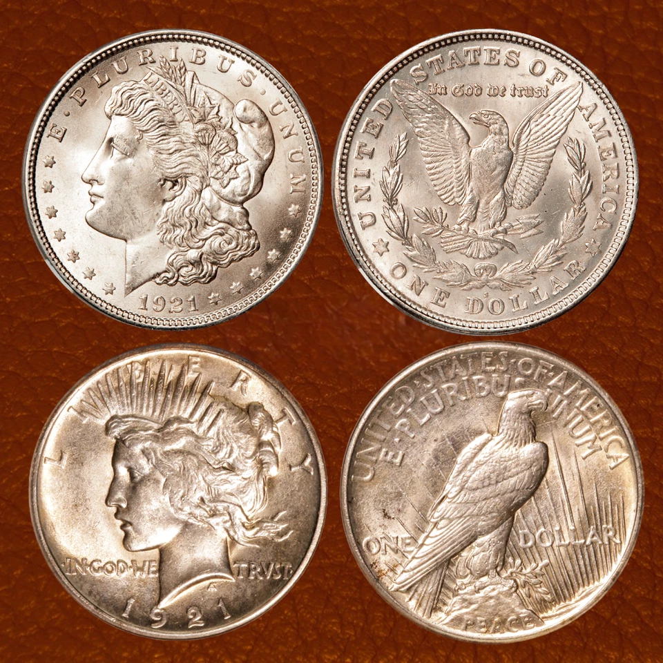 Juego de dólares 1921, Morgan (1) + Paz (2) = 2 monedas, S + P, estado XF Foto 1 de 1