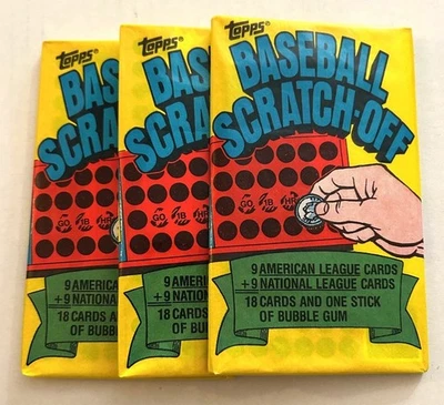 3--1981 TOPPS BASEBALL SCRATCH-OFF WAX PACKS OF 18 CARDS EACH--54 TOTAL CARDS - Image 1 of 2