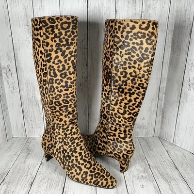 Steve Madden Leopard Animal Print Printed Cow Hair Kitten Heel Tall Boot 8.5 NEW - Image 1 of 4