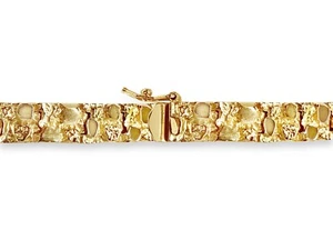 10k Solid Yellow Gold Handmade 7mm Nugget Link Bracelet, 8.5", Approx 24.4g - Picture 1 of 3