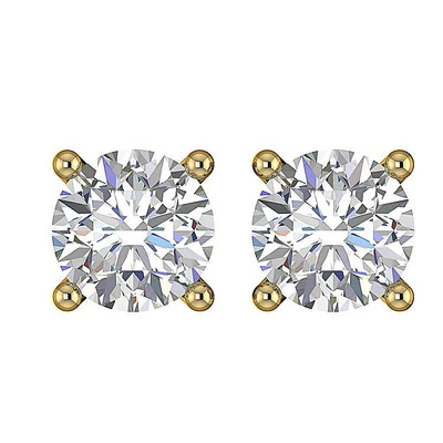 I2 0.50Carat Solitaire Studs Earrings Genuine Diamond Screw Back 14K Yellow Gold - Image 1 of 4