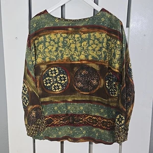 Carole Little Vintage Damen abstrakt auffällig Bluse Top 4 braun Fee Grunge künstlerisch - Bild 1 von 8