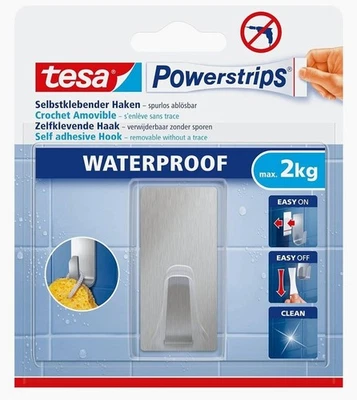 Tesa ® Powerstrips® Selbstklebehaken Edelstahl  b.2kg Wandhaken Klebehaken 59779 - Bild 1 von 2