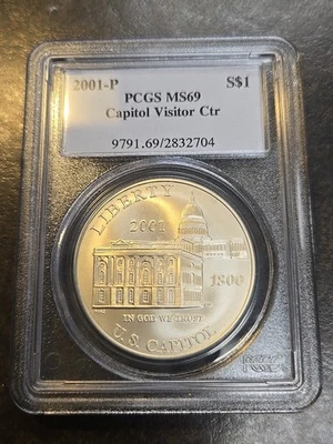 2001 P PCGS MS69 MS 69 90% Capitol Visitor Center Commemorative Silver Dollar $1 - Image 1 of 4