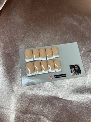 Handmade Gel French Tip Nail Art Press Ons Easy to Wear False Nails (10 Nails) - Image 1 of 4