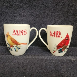 Lenox Winter Greetings Mr & Mrs Birds Set of 2 Mugs 14oz - Picture 1 of 3