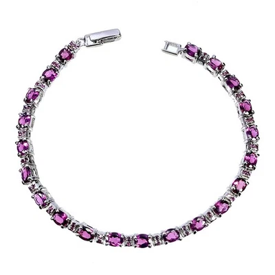 Pulsera de plata de ley 925 ovalada rodolita granate 5x3 mm joyas de piedras preciosas 7,5 pulgadas Foto 1 de 4