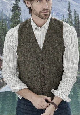 GRIMSAY BROWN HERRINGBONE HARRIS TWEED® Tailored WAISTCOAT Size S *NEW* £150 - Image 1 of 4