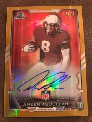 2015 Bowman Chrome Ameer Abdullah Detroit Lions Gold Refractor Rookie Auto #/75 - Image 1 of 2