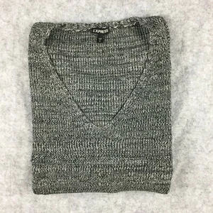 Express 3/4 Sleeve V-neck Hi-low Drapey Knit Sweater, Women's L (Black/White) - Picture 1 of 8