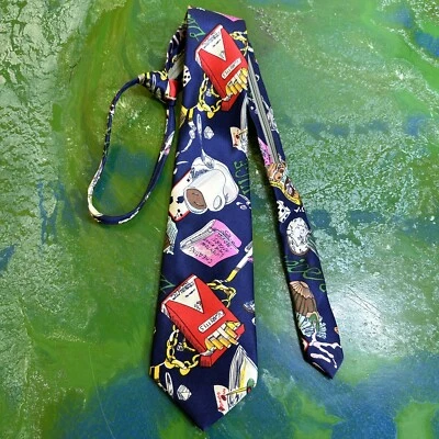 NWT Infinity Chic Silk Zipper Necktie Novelty Barfly Vice Sleezy Cigarettes NEW - Image 1 of 4