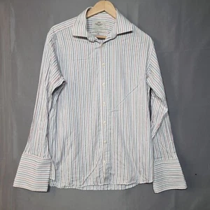 Hawes & Curtis Men's Dress Shirt 16 34 White Multi Striped Slim Fit Luxury 2 Ply - Afbeelding 1 van 9