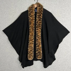 Adrienne Vittadini Cape Coat Wrap Womens Faux Fur Leopard Luxe Boho Penny Lane - Picture 1 of 9