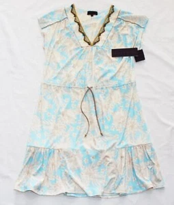 $155 New HALE BOB Lt Blue Floral Dress Women's MEDIUM M Polyester Spandex Beaded - Picture 1 of 8