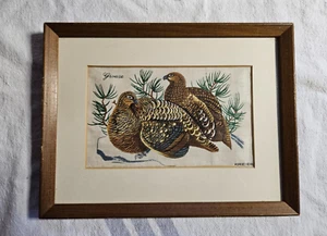 VINTAGE TASCHENTUCH - SCHÖNES KREIER LEINEN AUERHUHN SPIEL VOGEL GERAHMT KUNST - Bild 1 von 8