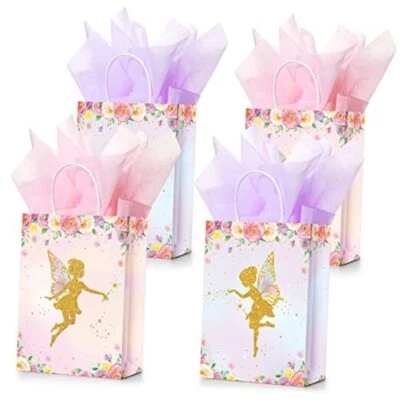 Bolsas de regalo de hadas florales de 16 piezas con papel de seda rosa y púrpura floral  Foto 1 de 4