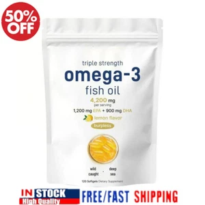 Triple Strength Fish Oil 1200mg EPA + 900mg DHA Lemon Flavor- FREE SHIPPING - Picture 1 of 17
