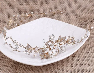 Diamante Bridal Dress Hair Vine Pearl Wedding Headpiece Crystal Blossom Headband - Picture 1 of 6