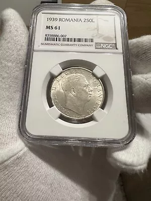 250 Lei 1939 Silver, Romania NGC MS61 - Image 1 of 4