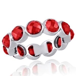 Checkerboard Eternity Band Ring Round Cut Simulated Ruby Solid 925 Sterling