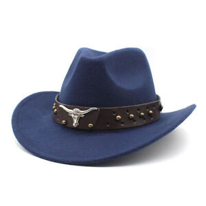Wide Brim Western Cowboy Outdoor Hat Cowgirl Wool Blend Cap for Men Women Party