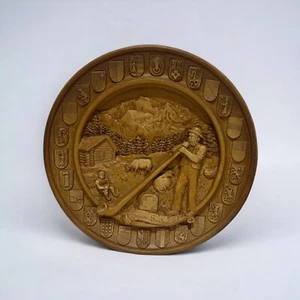 Suisse Schweiz 3D Plakette Vintage handgeschnitzt Holz Wandbehang Kunst Deko - Bild 1 von 7