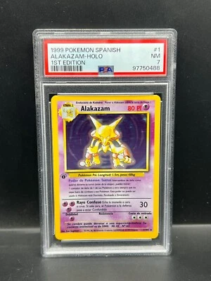 Pokemon PSA 7 NM SPANISH Alakazam 1/102 Base Set 1st Edition 1999 S#0488 - Image 1 of 2