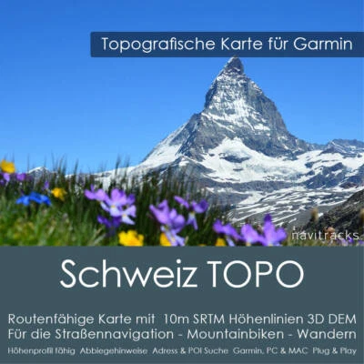 Schweiz Topo Karte 10m Höhenlinien 4GB microSD für Garmin Navi, PC & MAC - Bild 1 von 4