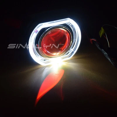 Square LED Angel Eyes Devil Halo DRL Bixenon Headlight Projector Lens HID Tuning - Image 1 of 4