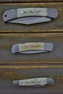 Winchester Pocket Knives Etched Oliver F Folding Ivory Look  - Picture 1 of 4