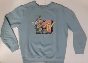 Sudadera Clásica MTV Logo Talla Grande Juniors Azul Claro Floral Manga Larga - Imagen 1 de 3