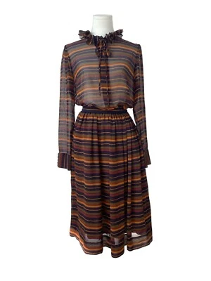 Albert Nipon Collectibles Striped Ruffled Neck Womens Top and Skirt Set Sz 4 - Image 1 of 4