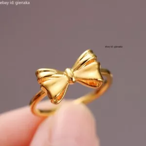Pure 999 24K Yellow Gold Lucky Bowknot Rings Men Women Band US Size 4/5/6/7/8/9 - Picture 1 of 12