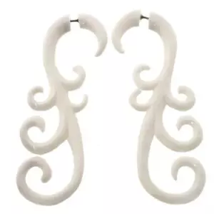 "Pendientes postes de joyería de cuerpo étnico tallado tribal de hueso de bisonte blanco calibre falso, 3" - Imagen 1 de 2