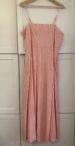 Nuevo con etiquetas Maxi Vestido Talla 14 GAP Coral Rayas Sin Mangas Mezcla de Lino Cintura Imperio - Imagen 1 de 7