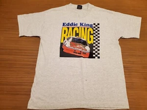 Vintage Racing Shirt Adult Large Gray Mens *Single Stitch* Eddie King  - Picture 1 of 6