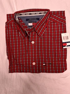 Tommy Hilfiger Herren Vintage Medium Jeans Button Down Kurzarm rot kariert - Bild 1 von 1