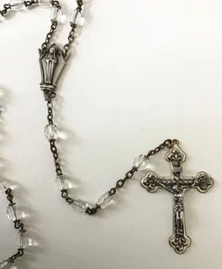 ROSARY WITH FACETED CRYSTAL BEADS BLESSED MARY MEDALLION - Picture 1 of 5