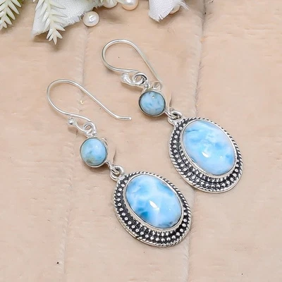 Dominikanische Larimar Natur Edelstein Handarbeit 925 Sterling Silber... - Bild 1 von 4