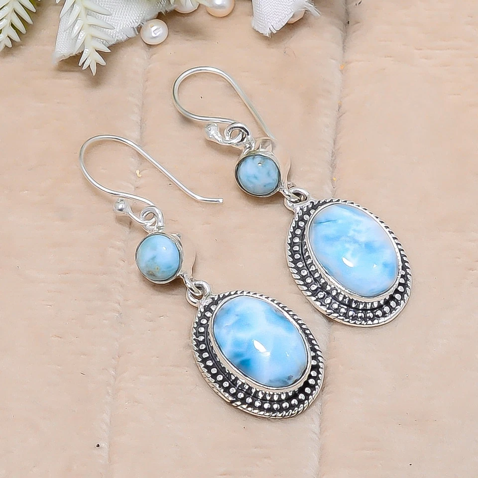 Dominikanische Larimar Natur Edelstein Handarbeit 925 Sterling Silber... - Bild 1 von 4