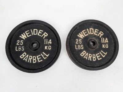 Set of 2 Vintage Weider Barbell Pair of Standard 25 Lb Plates 50lbs total weight - Image 1 of 4