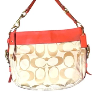 Coach Canvas and Orange leather shoulder bag and orange Coach wallet - Picture 1 of 14