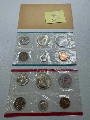 (1) 1964  US MINT SILVER P & D Set,  in all OGP,  w/ 90%  SILVER COINS,   SET 13 - Image 1 of 4