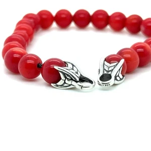 DAVID YURMAN Matrix 8mm Bead Red Coral Spiritual Beads Bracelet 8.5” - Picture 1 of 5