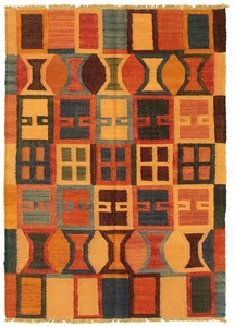 Vintage Hand Woven Turkish Carpet 4'2" x 6'1" Traditional Wool Kilim Rug - Picture 1 of 9