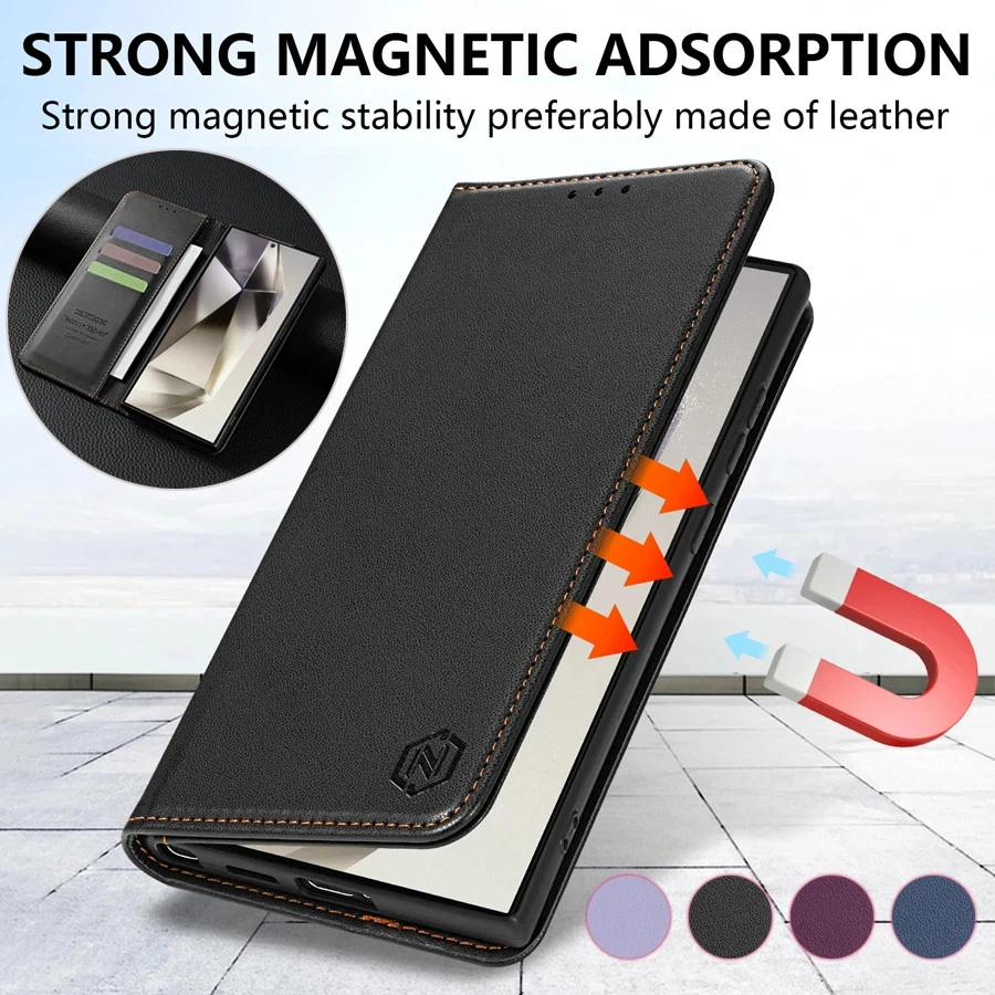 Magnetic Flip Wallet PU Leather Phone Case Compatible with Samsung Galaxy S25 S2 - Image 1 of 4