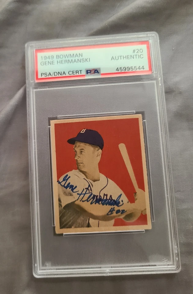 1949 BOWMAN GENE HERMANSKI PSA SIGNED AUTO ROOKIE CARD BROOKLYN DODGERS  - Image 1 of 2